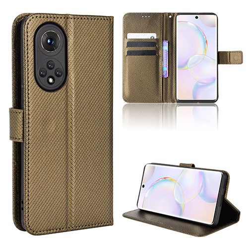 Leather Case Stands Flip Cover Holder BY1 for Huawei Nova 9 Brown