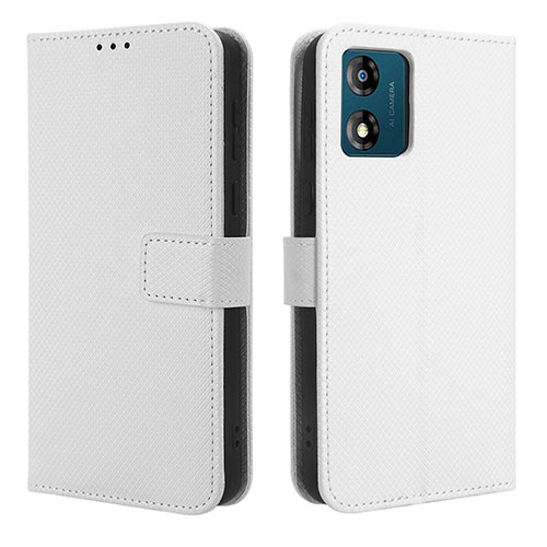 Leather Case Stands Flip Cover Holder BY1 for Motorola Moto E13 White