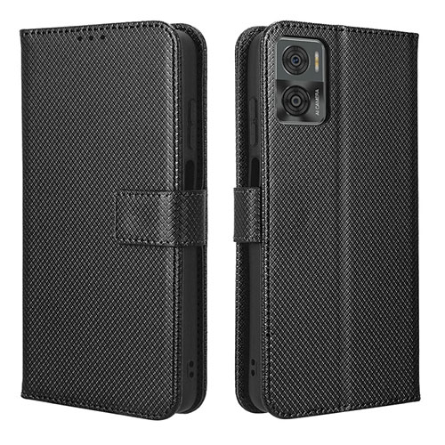 Leather Case Stands Flip Cover Holder BY1 for Motorola Moto E22i Black