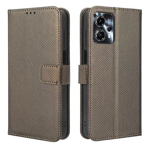 Leather Case Stands Flip Cover Holder BY1 for Motorola Moto G23 Brown