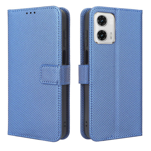 Leather Case Stands Flip Cover Holder BY1 for Motorola Moto G53 5G Blue