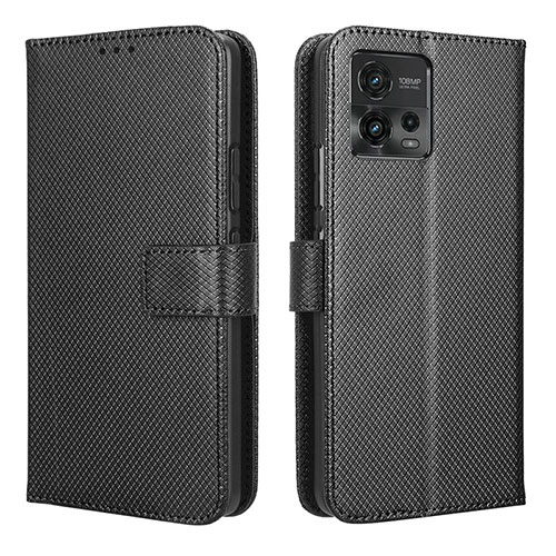 Leather Case Stands Flip Cover Holder BY1 for Motorola Moto G72 Black