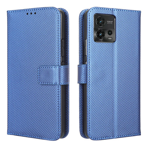 Leather Case Stands Flip Cover Holder BY1 for Motorola Moto G72 Blue