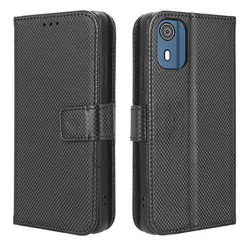 Leather Case Stands Flip Cover Holder BY1 for Nokia C02 Black