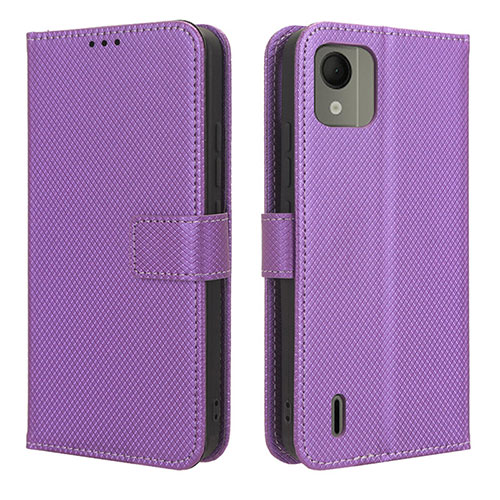 Leather Case Stands Flip Cover Holder BY1 for Nokia C110 Purple