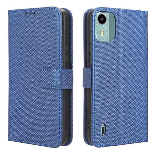 Leather Case Stands Flip Cover Holder BY1 for Nokia C12 Blue