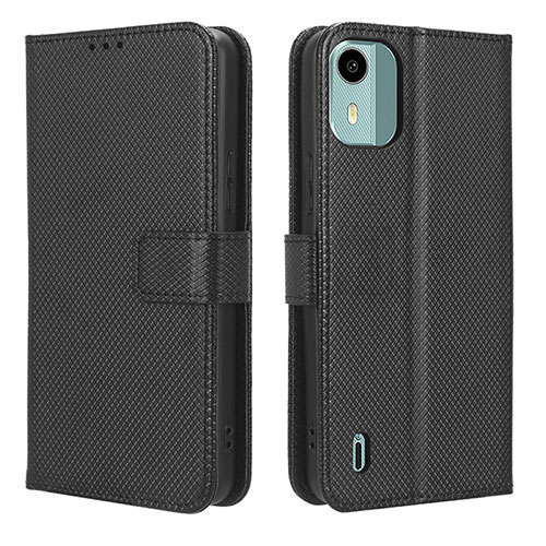 Leather Case Stands Flip Cover Holder BY1 for Nokia C12 Plus Black