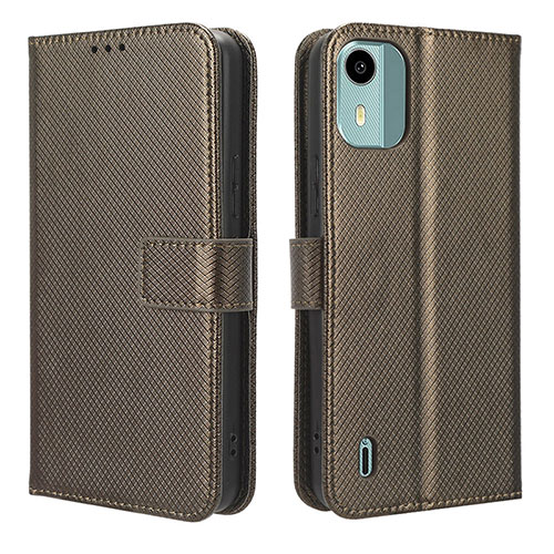 Leather Case Stands Flip Cover Holder BY1 for Nokia C12 Plus Brown