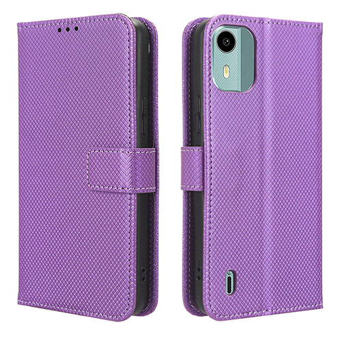 Leather Case Stands Flip Cover Holder BY1 for Nokia C12 Plus Purple