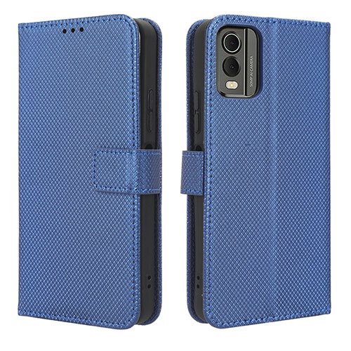 Leather Case Stands Flip Cover Holder BY1 for Nokia C210 Blue