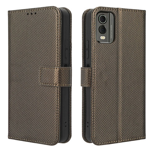 Leather Case Stands Flip Cover Holder BY1 for Nokia C210 Brown