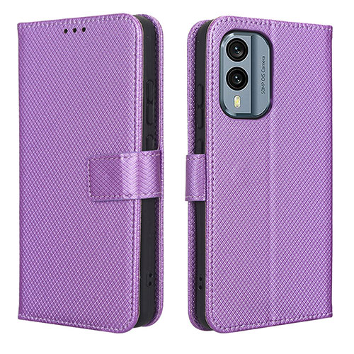 Leather Case Stands Flip Cover Holder BY1 for Nokia X30 5G Purple