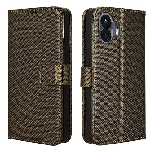 Leather Case Stands Flip Cover Holder BY1 for Nothing Phone 2 Brown