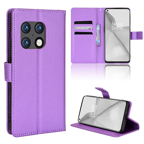 Leather Case Stands Flip Cover Holder BY1 for OnePlus 10 Pro 5G Purple