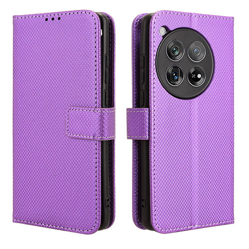 Leather Case Stands Flip Cover Holder BY1 for OnePlus 12 5G Purple