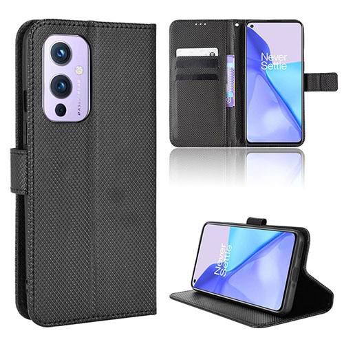 Leather Case Stands Flip Cover Holder BY1 for OnePlus 9 5G Black