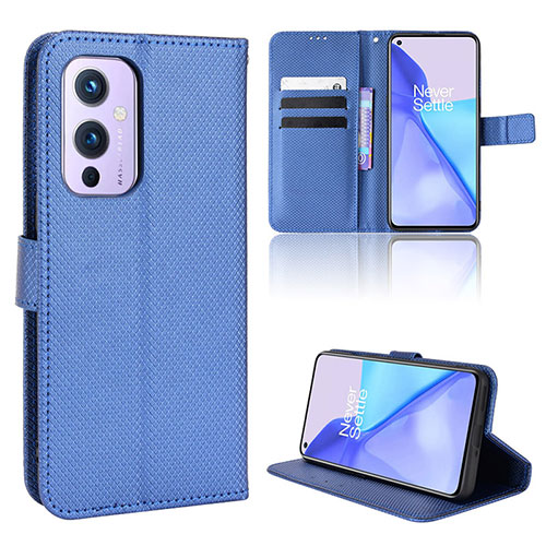 Leather Case Stands Flip Cover Holder BY1 for OnePlus 9 5G Blue