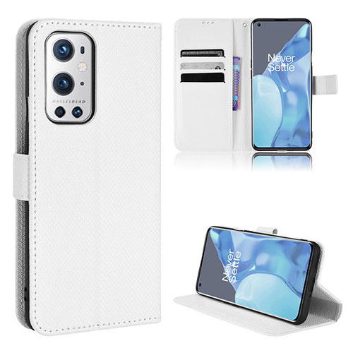 Leather Case Stands Flip Cover Holder BY1 for OnePlus 9 Pro 5G White