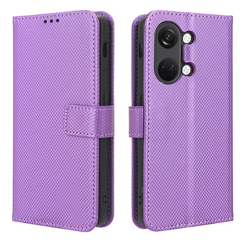 Leather Case Stands Flip Cover Holder BY1 for OnePlus Ace 2V 5G Purple