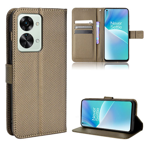 Leather Case Stands Flip Cover Holder BY1 for OnePlus Nord 2T 5G Brown