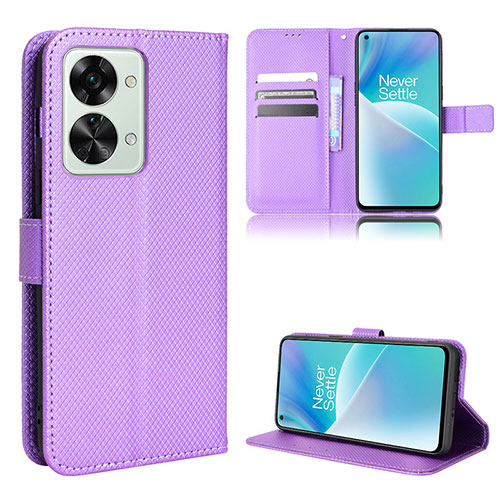 Leather Case Stands Flip Cover Holder BY1 for OnePlus Nord 2T 5G Purple