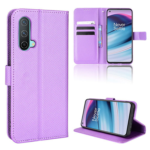 Leather Case Stands Flip Cover Holder BY1 for OnePlus Nord CE 5G Purple