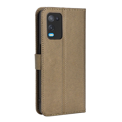 Leather Case Stands Flip Cover Holder BY1 for Oppo A54 4G Brown