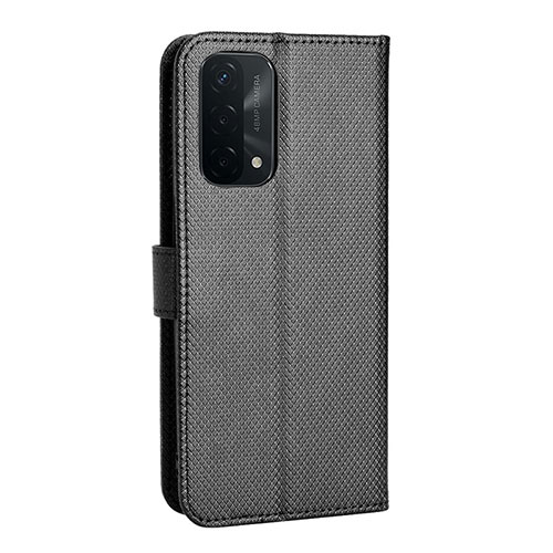 Leather Case Stands Flip Cover Holder BY1 for Oppo A54 5G Black