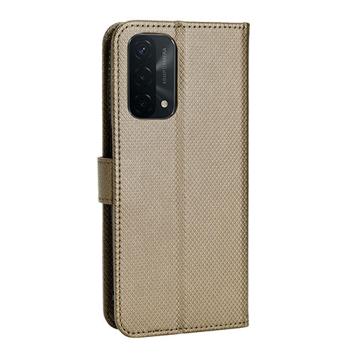 Leather Case Stands Flip Cover Holder BY1 for Oppo A54 5G Brown