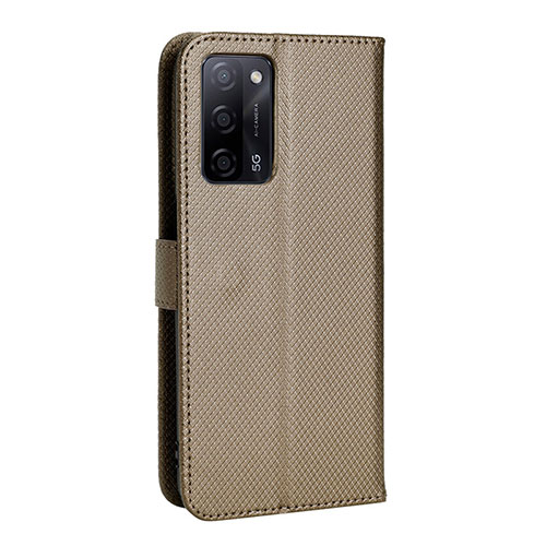 Leather Case Stands Flip Cover Holder BY1 for Oppo A55 5G Brown