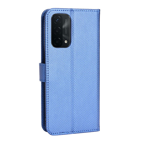 Leather Case Stands Flip Cover Holder BY1 for Oppo A74 5G Blue