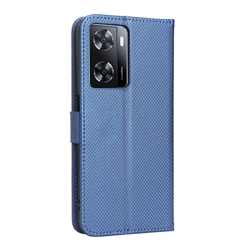 Leather Case Stands Flip Cover Holder BY1 for Oppo A77s Blue