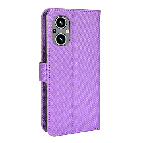 Leather Case Stands Flip Cover Holder BY1 for Oppo A96 5G Purple