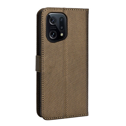 Leather Case Stands Flip Cover Holder BY1 for Oppo Find X5 5G Brown