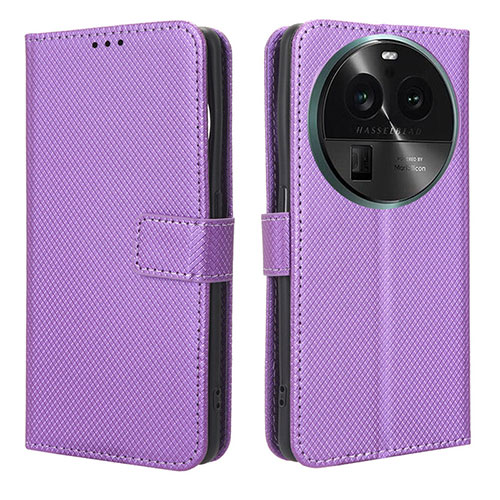 Leather Case Stands Flip Cover Holder BY1 for Oppo Find X6 Pro 5G Purple