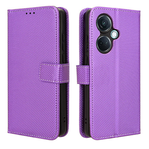 Leather Case Stands Flip Cover Holder BY1 for Oppo K11 5G Purple