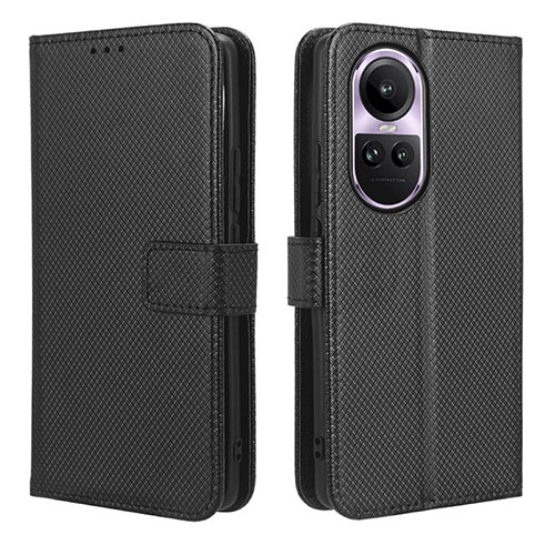 Leather Case Stands Flip Cover Holder BY1 for Oppo Reno10 5G Black