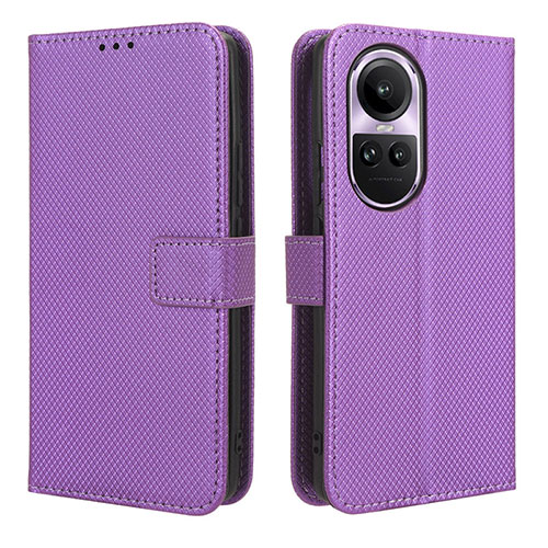 Leather Case Stands Flip Cover Holder BY1 for Oppo Reno10 Pro 5G Purple