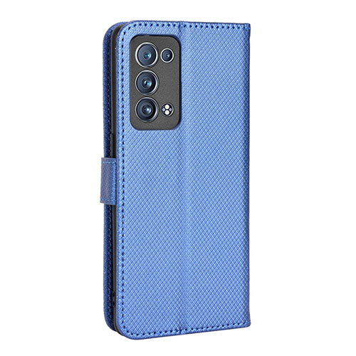 Leather Case Stands Flip Cover Holder BY1 for Oppo Reno6 Pro 5G Blue