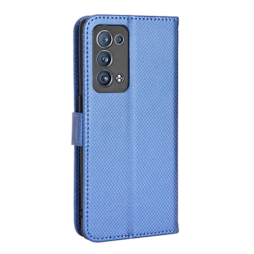 Leather Case Stands Flip Cover Holder BY1 for Oppo Reno6 Pro+ Plus 5G Blue