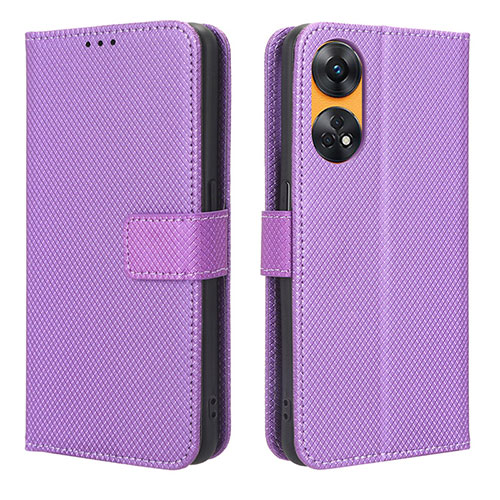 Leather Case Stands Flip Cover Holder BY1 for Oppo Reno8 T 4G Purple