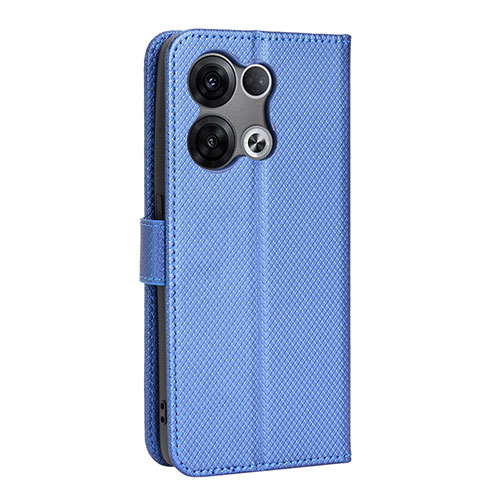Leather Case Stands Flip Cover Holder BY1 for Oppo Reno9 5G Blue