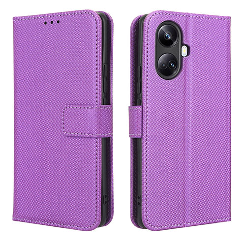 Leather Case Stands Flip Cover Holder BY1 for Realme 10 Pro+ Plus 5G Purple