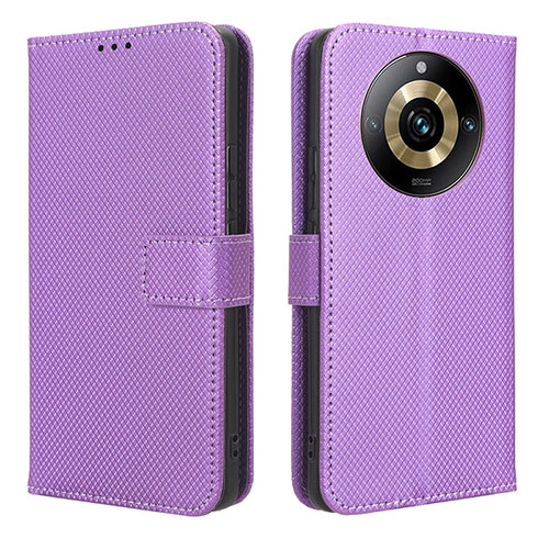 Leather Case Stands Flip Cover Holder BY1 for Realme 11 Pro+ Plus 5G Purple