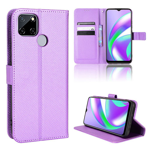 Leather Case Stands Flip Cover Holder BY1 for Realme C12 Purple