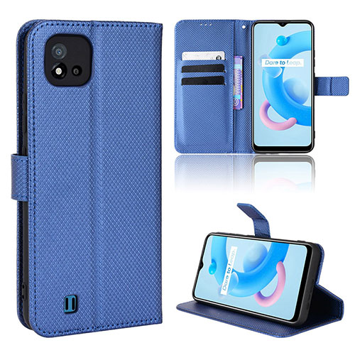 Leather Case Stands Flip Cover Holder BY1 for Realme C20 Blue