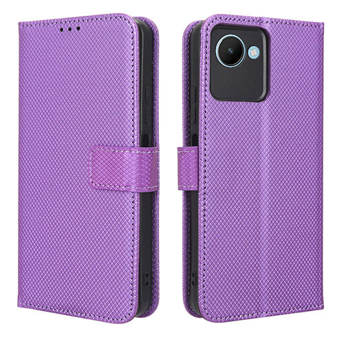 Leather Case Stands Flip Cover Holder BY1 for Realme C30 Purple