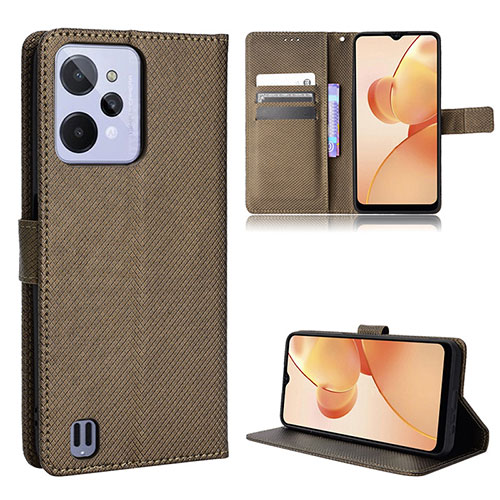 Leather Case Stands Flip Cover Holder BY1 for Realme C31 Brown