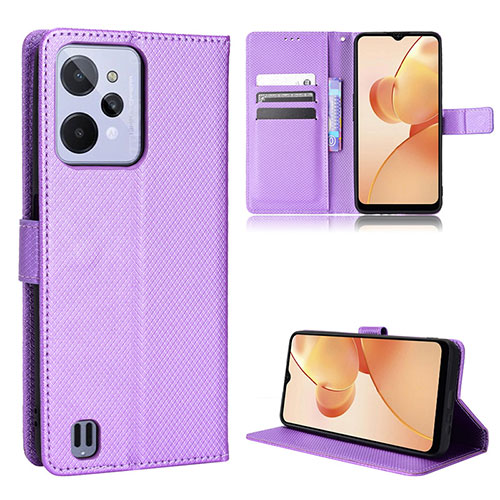 Leather Case Stands Flip Cover Holder BY1 for Realme C31 Purple