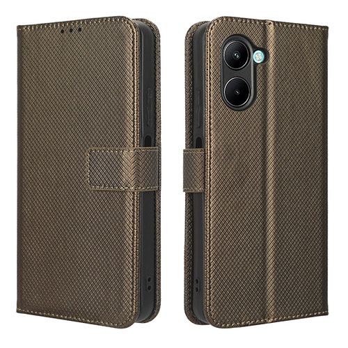 Leather Case Stands Flip Cover Holder BY1 for Realme C33 Brown